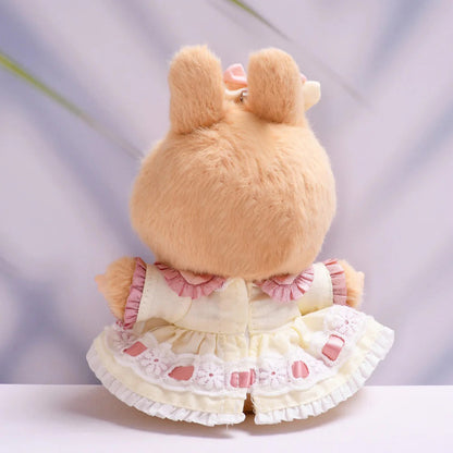 Vintage-Inspired Doll Dress Set – Fit for 15–17cm Labubu-Compatible Dolls – Lace Apron Style with Hair Bow