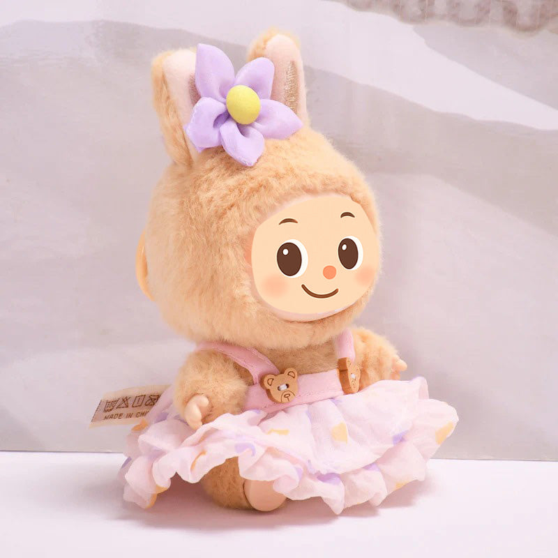 Handmade Heart-Tulle Doll Dress for Labubu – Soft Ruffle Outfit with Bear Buttons & Flower Clip – 3 Dreamy Color Options