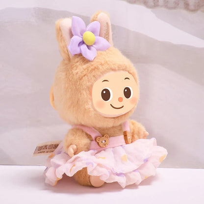 Handmade Heart-Tulle Doll Dress for Labubu – Soft Ruffle Outfit with Bear Buttons & Flower Clip – 3 Dreamy Color Options
