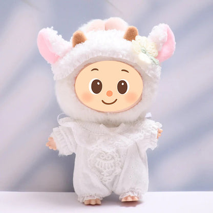 Handmade Sheep Outfit Set for Dolls – 2-Piece Cozy Costume with Floral Details Compatible with Labubu Size
