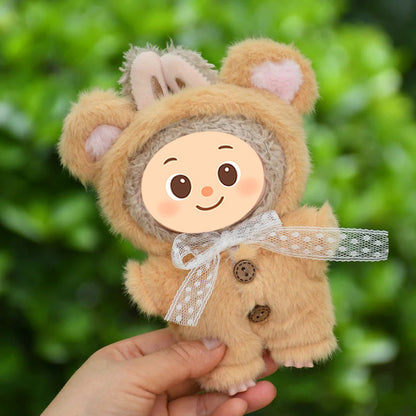Handmade Plush Bear Costume for Labubu – 2-Piece Outfit with Ears Hood and Faux Fur Suit