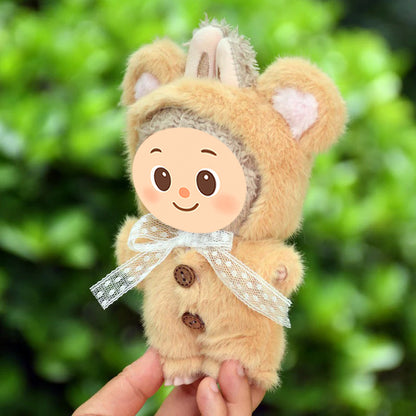 Handmade Plush Bear Costume for Labubu – 2-Piece Outfit with Ears Hood and Faux Fur Suit