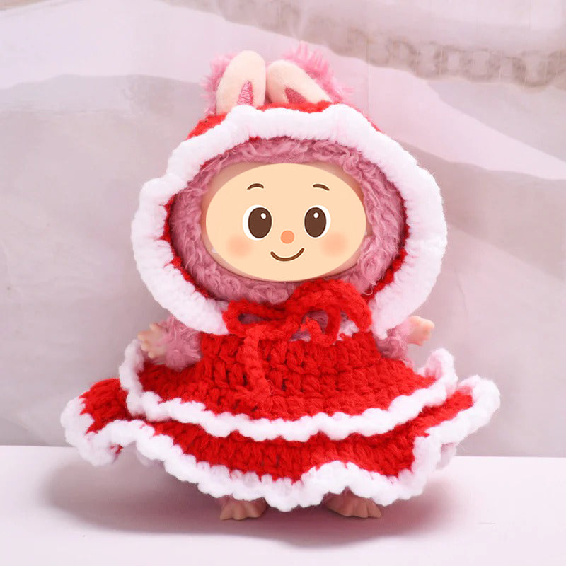 Handmade Crochet Dress Set for Labubu-Style Dolls – Premium Red Hooded Outfit for 15–17cm Figures