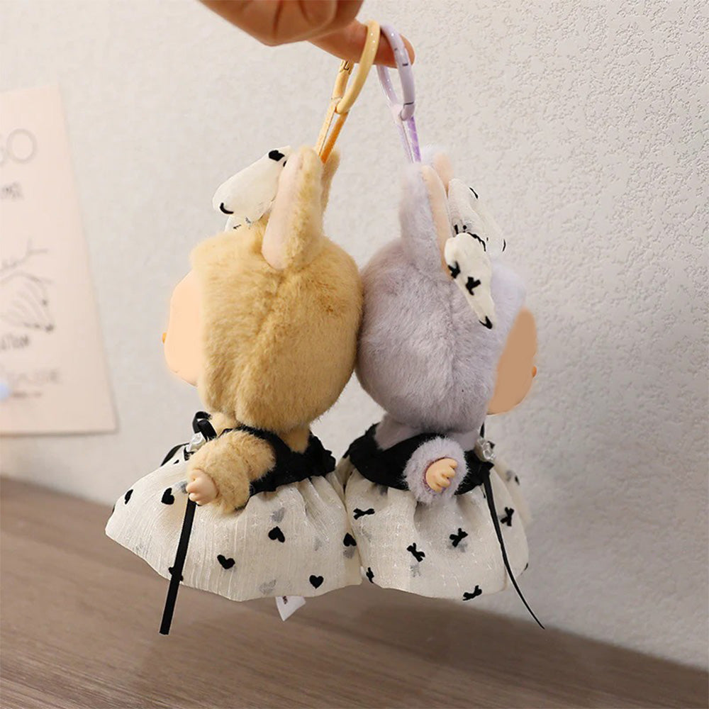 Chic Doll Dress Outfit for 15–17cm Figures – Fit Dolls Like Labubu – Bow & Heart Print