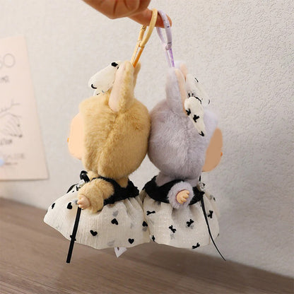 Chic Doll Dress Outfit for 15–17cm Figures – Fit Dolls Like Labubu – Bow & Heart Print