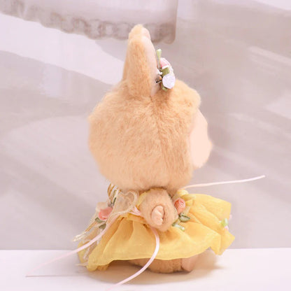 Handmade Yellow Dress with Floral Headpiece for Labubu-Compatible Dolls – Elegant Outfit with Butterfly Wings