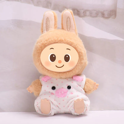 Piggy Romper Set for Labubu-Style Dolls – Soft Pink Outfit with Bucket Hat for 15–17cm Figures