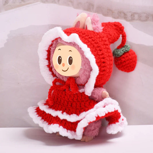 Handmade Crochet Dress Set for Labubu-Style Dolls – Premium Red Hooded Outfit for 15–17cm Figures