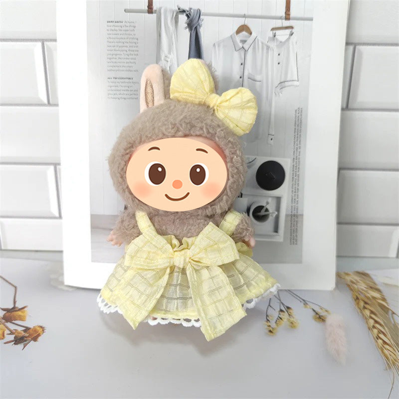 Doll Dress Set Compatible with Labubu – Handmade Bow Outfit with Headband in 4 Elegant Colors