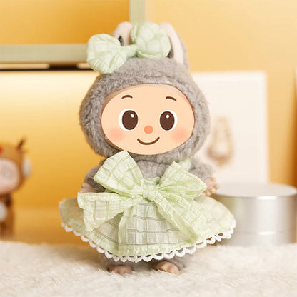 Doll Dress Set Compatible with Labubu – Handmade Bow Outfit with Headband in 4 Elegant Colors
