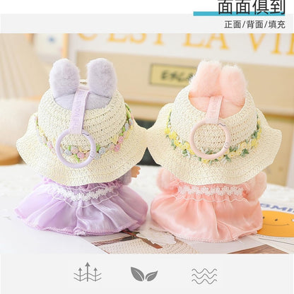 Handmade Elegant Summer Dress Set for Labubu-Style Dolls – 5-Piece Outfit with Hat, Shoes, and Accessories (15–17cm Compatible)