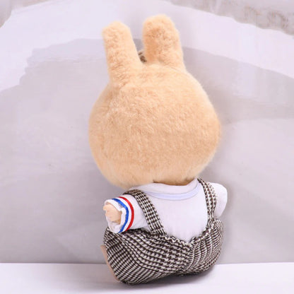 Handmade Vintage Plaid Outfit Set for Labubu-Compatible Dolls – 4-Piece Gentleman Look with Tie, Shirt, Pants & Hat