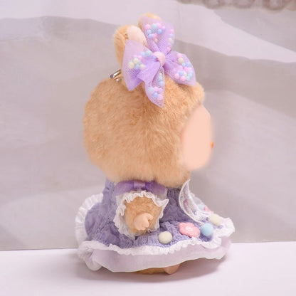 Handmade Purple Dress and Hair Bow Set for Labubu Dolls – 2-Piece Butterfly Outfit with Pastel Embellishments