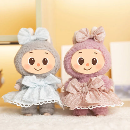 Doll Dress Set Compatible with Labubu – Handmade Bow Outfit with Headband in 4 Elegant Colors