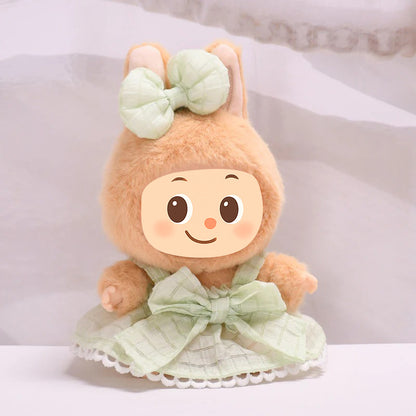 Doll Dress Set Compatible with Labubu – Handmade Bow Outfit with Headband in 4 Elegant Colors