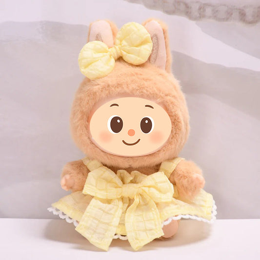 Doll Dress Set Compatible with Labubu – Handmade Bow Outfit with Headband in 4 Elegant Colors