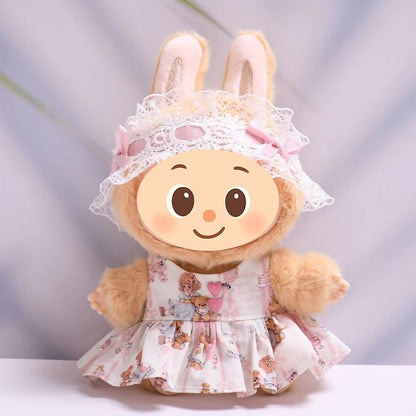 Vintage Lace Dress Outfit for Labubu Style Dolls – 2-Piece Elegant Set for 15–17cm Figures