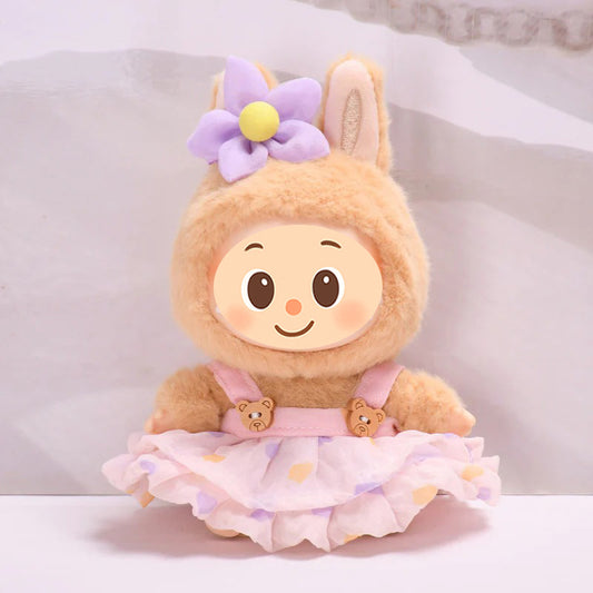 Handmade Heart-Tulle Doll Dress for Labubu – Soft Ruffle Outfit with Bear Buttons & Flower Clip – 3 Dreamy Color Options