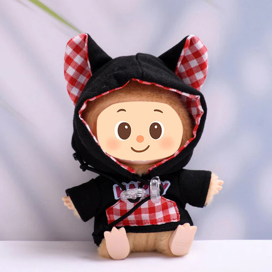 Handmade Cat-Ear Hoodie for Labubu-Compatible Dolls – Cozy Pullover Sweatshirt with Gingham Details