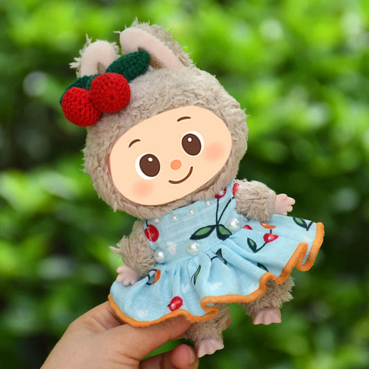 Handmade Cherry-Themed Doll Dress Set for Labubu – 2 to 3-Piece Outfit Options Fit 15–17cm Dolls