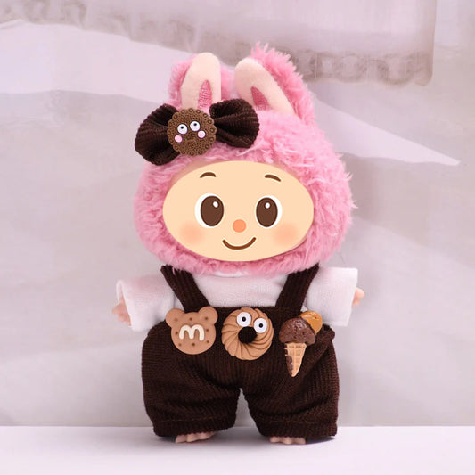 Sweet Cookie-Themed Outfit for Labubu Dolls – 3 or 4-Piece Set – Blue or Brown Overalls