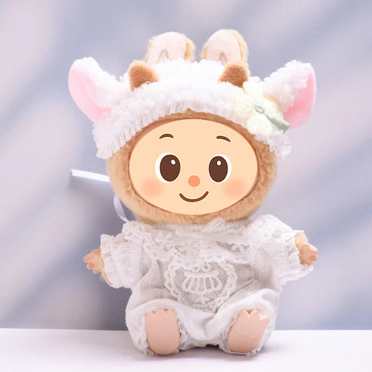 Handmade Sheep Outfit Set for Dolls – 2-Piece Cozy Costume with Floral Details Compatible with Labubu Size