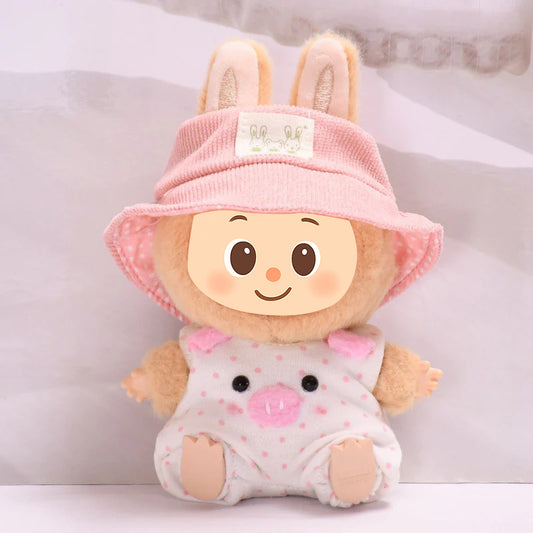 Piggy Romper Set for Labubu-Style Dolls – Soft Pink Outfit with Bucket Hat for 15–17cm Figures