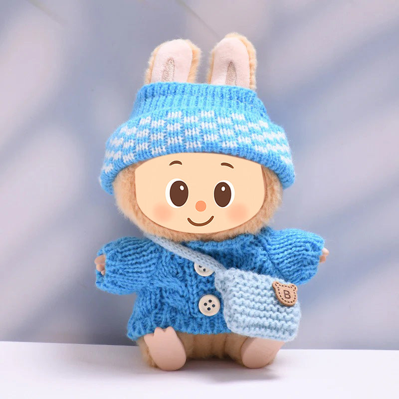 Knitted Outfit Set for Dolls Compatible with Labubu – Handmade Sweater, Hat & Bag