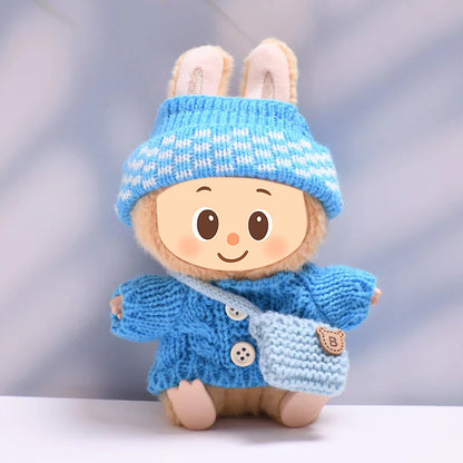 Knitted Outfit Set for Dolls Compatible with Labubu – Handmade Sweater, Hat & Bag