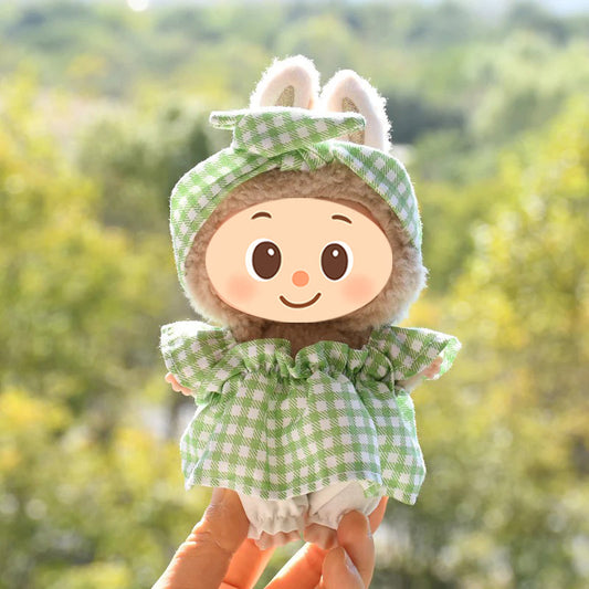 Gingham & Fruit Outfit 3-Piece Set for Labubu – Includes Headband, Top, and Pants
