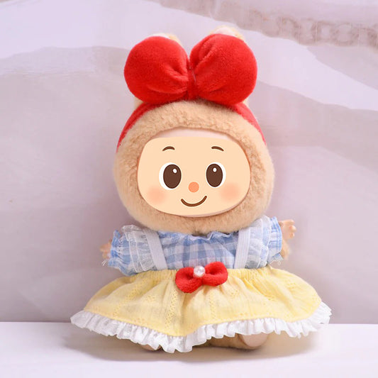 Gingham Dress for Labubu – 3-Piece Yellow Skirt Outfit with Red Bow