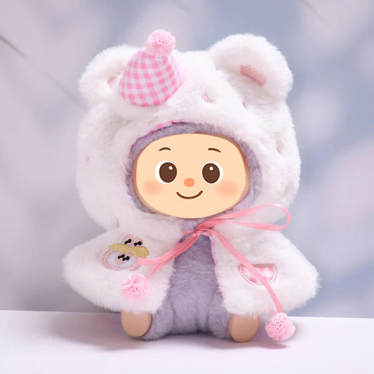 Bear Cloak Clothes for Labubu – 1-Piece Furry Cape Outfit Compatible with Labubu Dolls – Include Party Hat and Gingham Lining