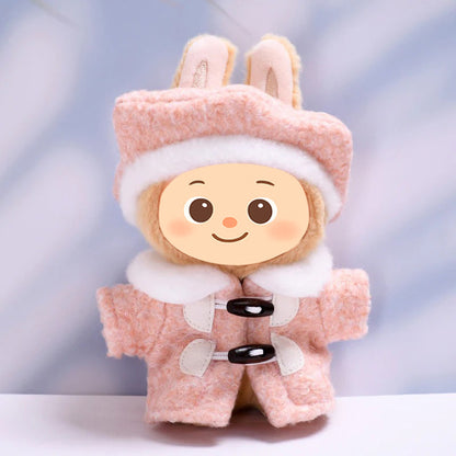 Handmade Plush Winter Clothes for Labubu – 2-Piece Outfit Set Fit Labubu Dolls – Includes Toggle Sweater and Matching Beret Hat