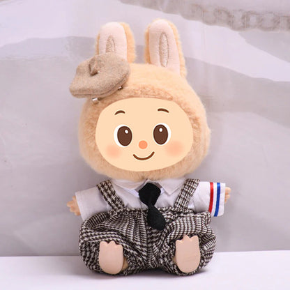 Handmade Vintage Plaid Outfit Set for Labubu-Compatible Dolls – 4-Piece Gentleman Look with Tie, Shirt, Pants & Hat