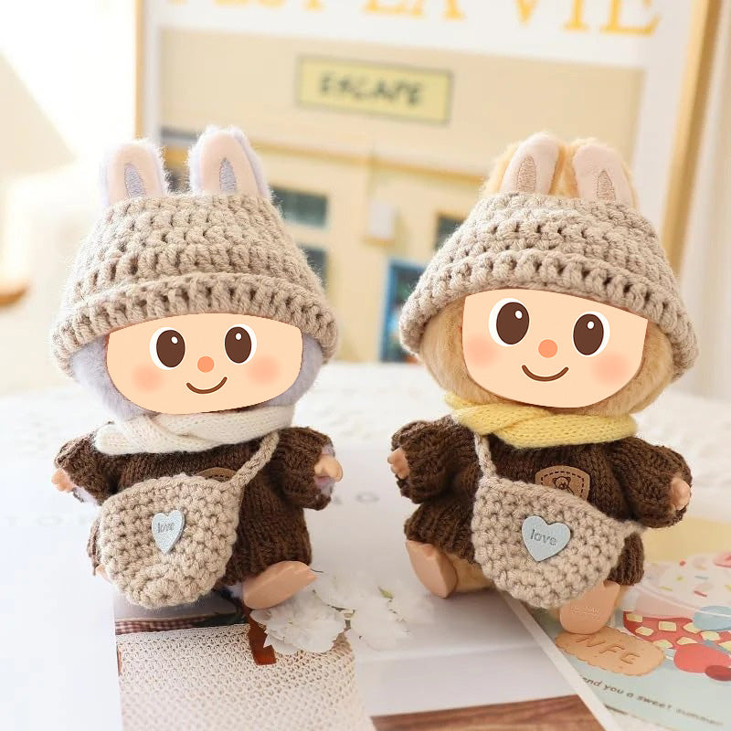 Handmade Fall Knit Clothes for Labubu – 4-Piece & 5-Piece Outfit Set for Labubu-Compatible Dolls – Sweater, Hat, Bag, Scarf, Optional Shoes