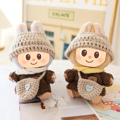 Handmade Fall Knit Clothes for Labubu – 4-Piece & 5-Piece Outfit Set for Labubu-Compatible Dolls – Sweater, Hat, Bag, Scarf, Optional Shoes