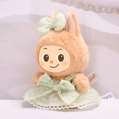 Doll Dress Set Compatible with Labubu – Handmade Bow Outfit with Headband in 4 Elegant Colors