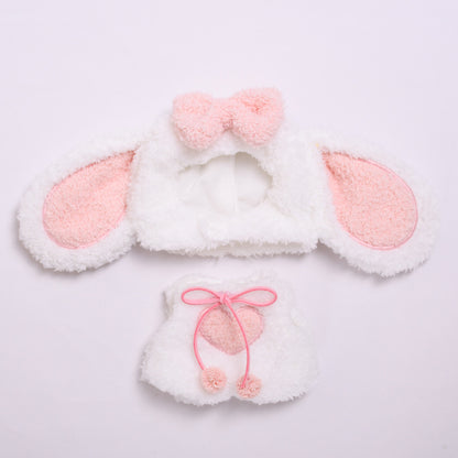 Fluffy Bunny Outfit for Labubu Dolls – 2-Piece White and Pink Heart Hoodie Set