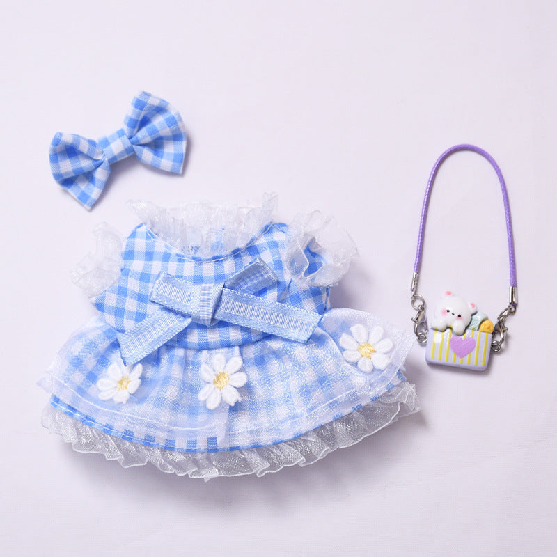 Daisy Plaid Dress Set for Labubu Dolls – Pink & Blue Outfits in 2 to 4-Piece Options, Fit 15–17cm Dolls