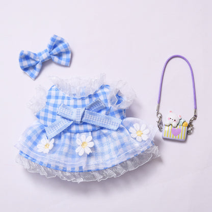 Daisy Plaid Dress Set for Labubu Dolls – Pink & Blue Outfits in 2 to 4-Piece Options, Fit 15–17cm Dolls