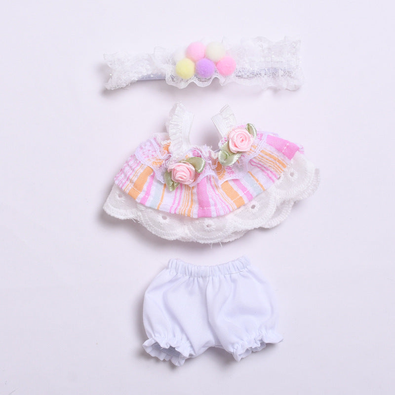 Handmade Pastel Dress Set for Labubu-Compatible Dolls – 3-Piece Sweet Floral Outfit with Headband, Skirt, and Bloomers