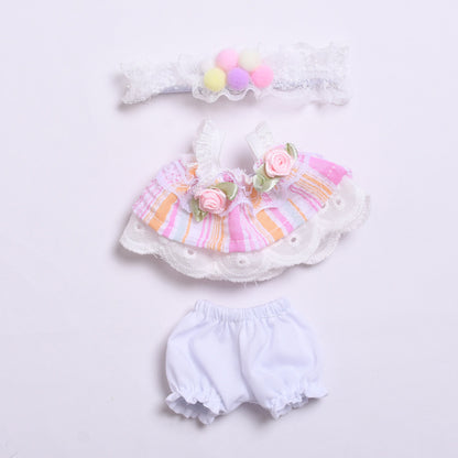 Handmade Pastel Dress Set for Labubu-Compatible Dolls – 3-Piece Sweet Floral Outfit with Headband, Skirt, and Bloomers