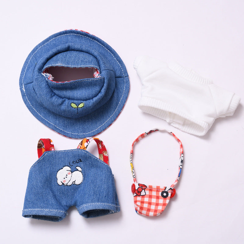 Denim Casual Outfit Set – Clothes for Labubu-Style Dolls with Hat & Bag for 15–17cm Dolls