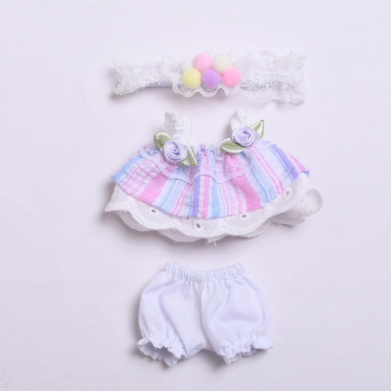 Handmade Pastel Dress Set for Labubu-Compatible Dolls – 3-Piece Sweet Floral Outfit with Headband, Skirt, and Bloomers