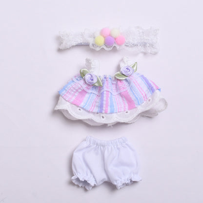Handmade Pastel Dress Set for Labubu-Compatible Dolls – 3-Piece Sweet Floral Outfit with Headband, Skirt, and Bloomers