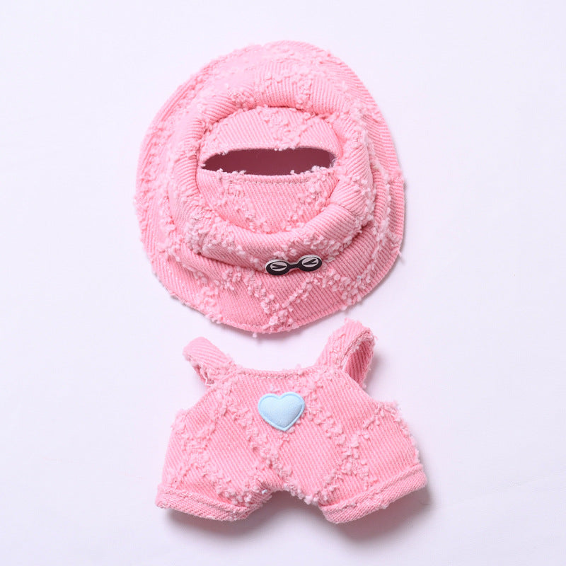 Soft Textured Overalls Set for Dolls like Labubu – 2-Piece Outfit with Bucket Hat