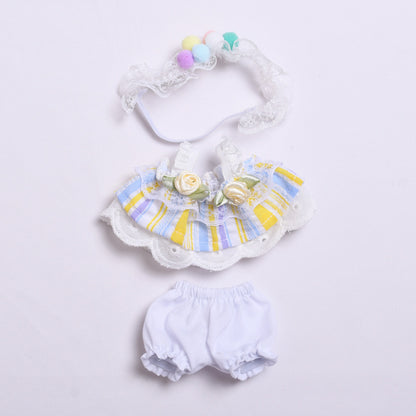 Handmade Pastel Dress Set for Labubu-Compatible Dolls – 3-Piece Sweet Floral Outfit with Headband, Skirt, and Bloomers