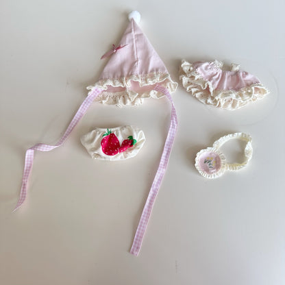 Whimsical Forest Elf Outfit for Labubu-Style Dolls – Handmade 4-Piece Fairy Costume Set with Bonnet, Skirt & Accessories