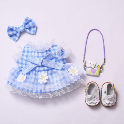 Daisy Plaid Dress Set for Labubu Dolls – Pink & Blue Outfits in 2 to 4-Piece Options, Fit 15–17cm Dolls