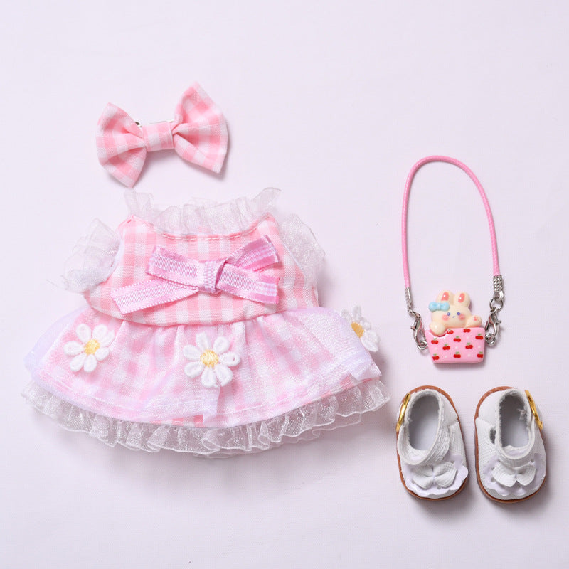Daisy Plaid Dress Set for Labubu Dolls – Pink & Blue Outfits in 2 to 4-Piece Options, Fit 15–17cm Dolls